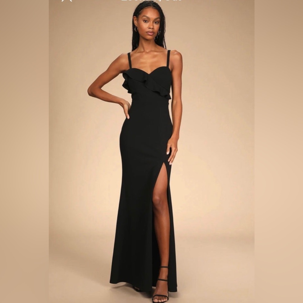 Lulus Ruffle My Heart Black Ruffled Mermaid Maxi Dress